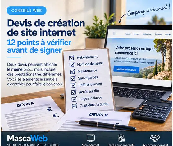 Devis de création de site internet avec checklist des points à vérifier avant de signer