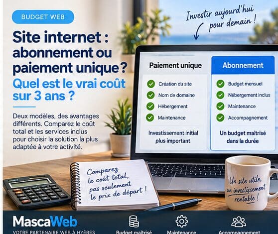 Comparaison du paiement unique et de l'abonnement mensuel pour un site internet sur trois ans